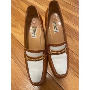 Vintage Céline Horsebit 1970s Pumps Size 35 Brown Cream Leather Made France